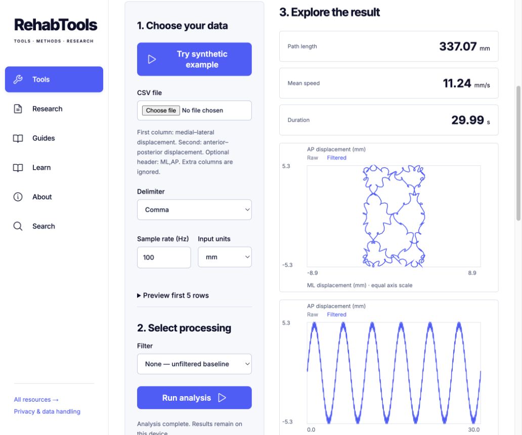 SeeSway workspace using a synthetic balance trace