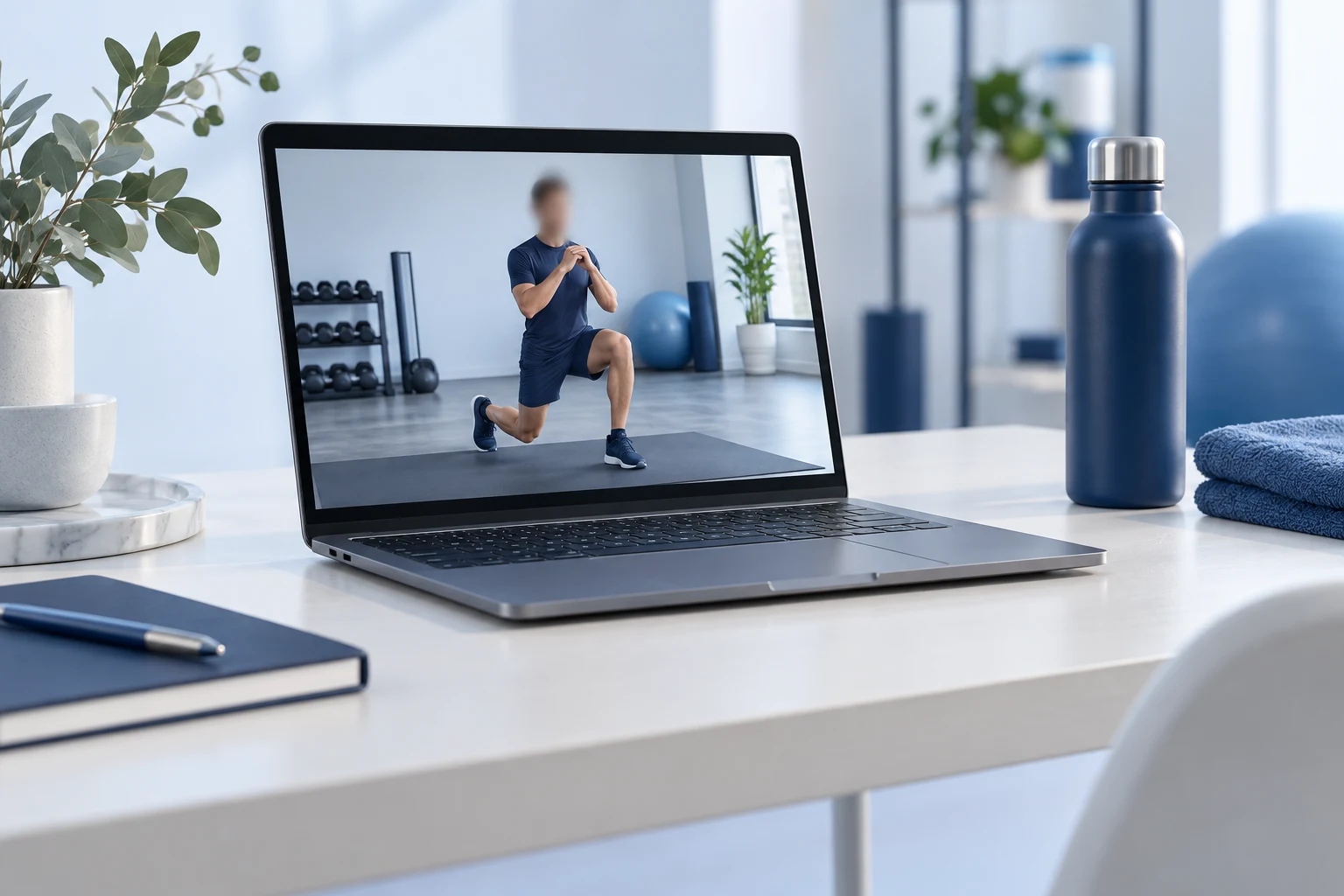 A laptop showing a practical video with the person’s face blurred.